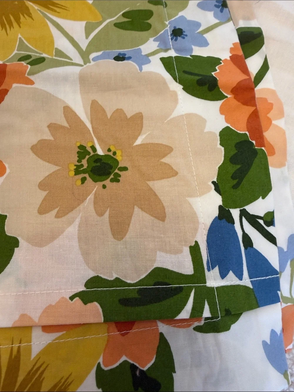 Floral Sunflower Cotton Pillowcase - White with Yellow & Orange Flowers Euro